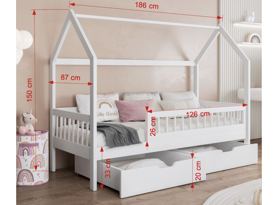 Dětská domečková postel z masivu borovice GAJA se šuplíky - 180x80 cm - kašmírová