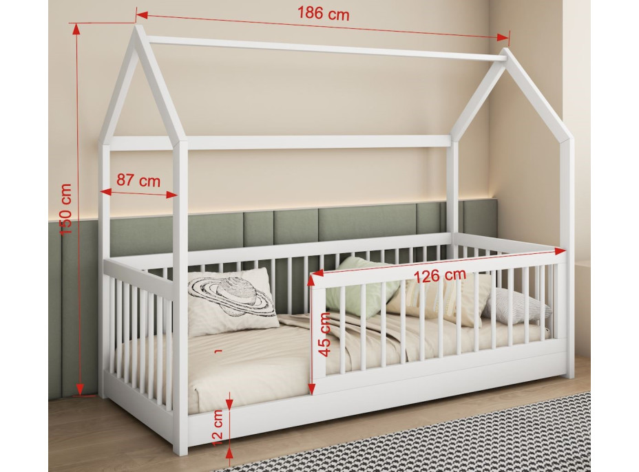 Dětská domečková postel z masivu borovice GRÉTA - 180x80 cm - olivově zelená