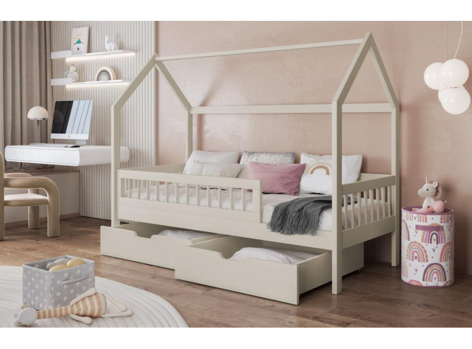 Dětská domečková postel z masivu borovice GAJA se šuplíky - 200x90 cm - kašmírová