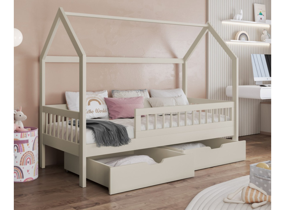 Dětská domečková postel z masivu borovice GAJA se šuplíky - 200x90 cm - kašmírová