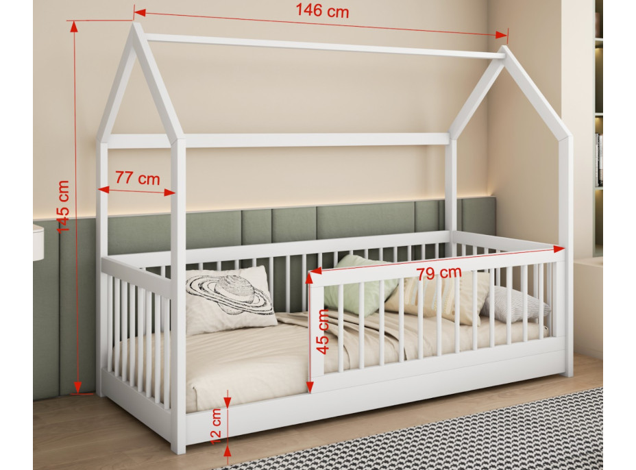 Dětská domečková postel z masivu borovice GRÉTA - 140x70 cm - bílá
