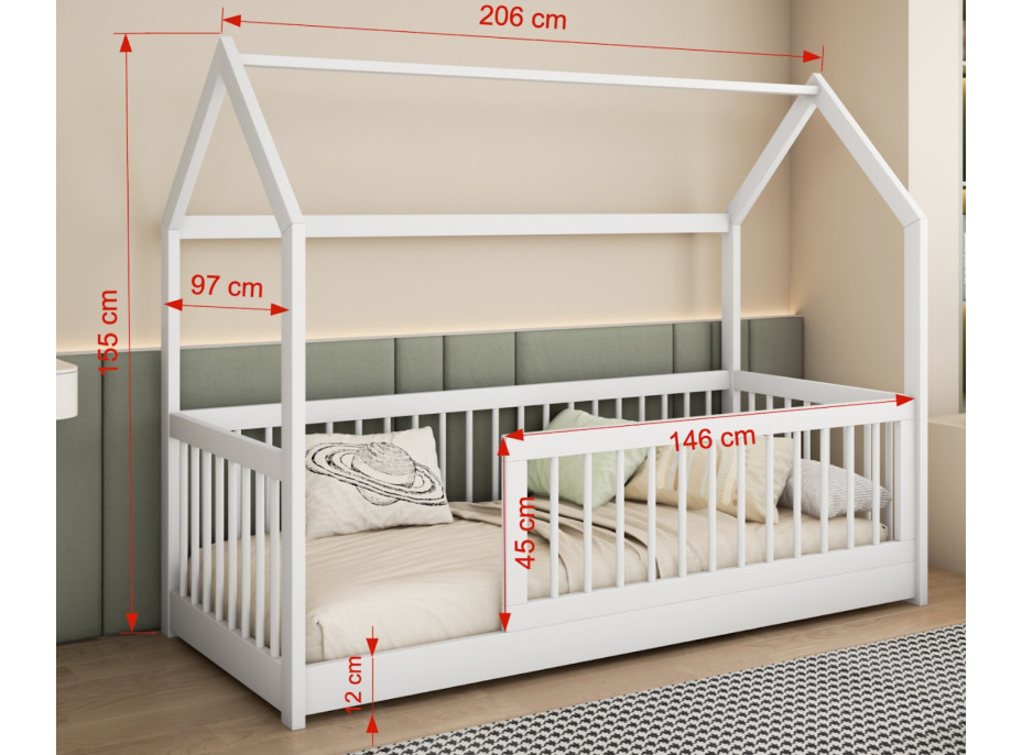 Dětská domečková postel z masivu borovice GRÉTA - 200x90 cm - bílá