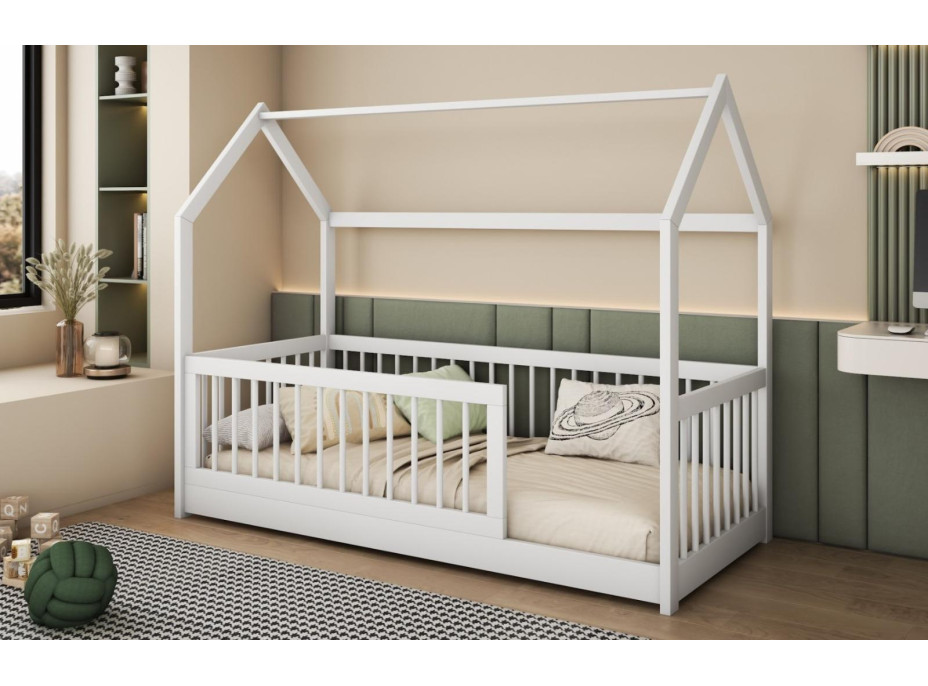 Dětská domečková postel z masivu borovice GRÉTA - 200x90 cm - bílá