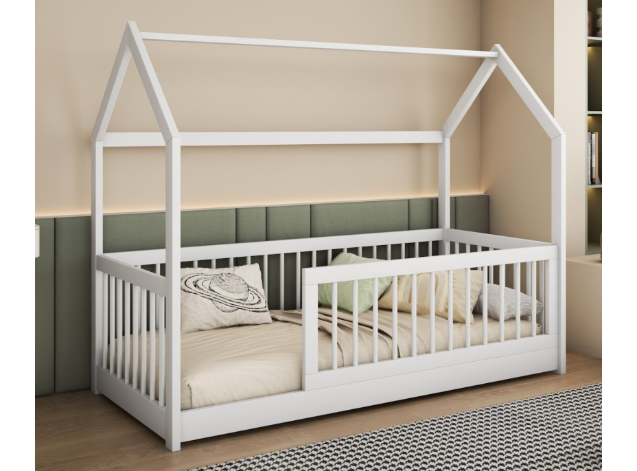 Dětská domečková postel z masivu borovice GRÉTA - 200x90 cm - bílá