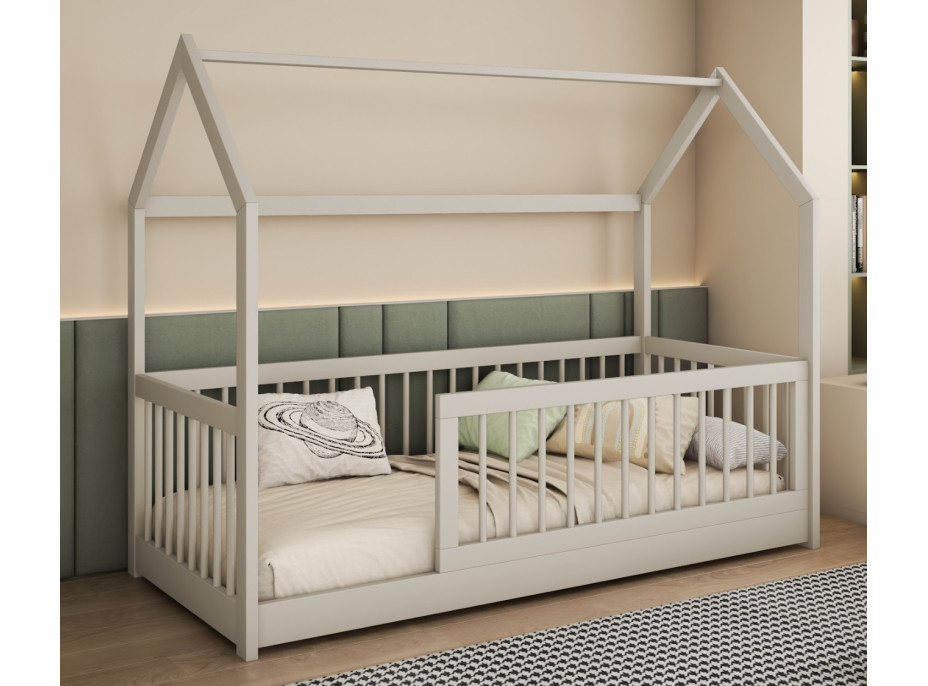 Dětská domečková postel z masivu borovice GRÉTA - 140x70 cm - kašmírová