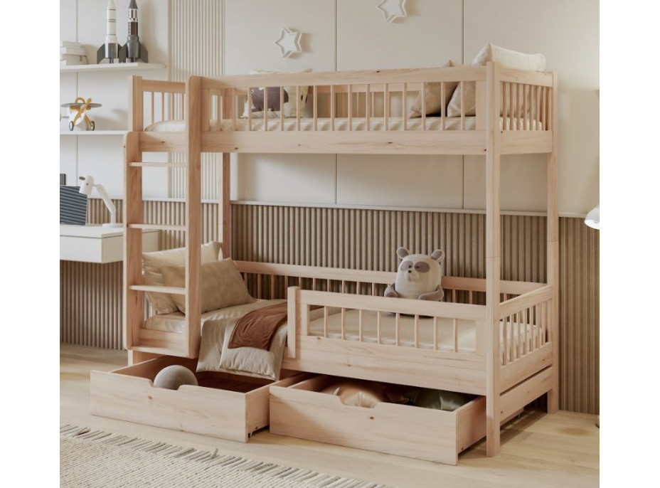 Dětská patrová postel se šuplíky z masivu borovice COEN - 180x80 cm - přírodní borovice