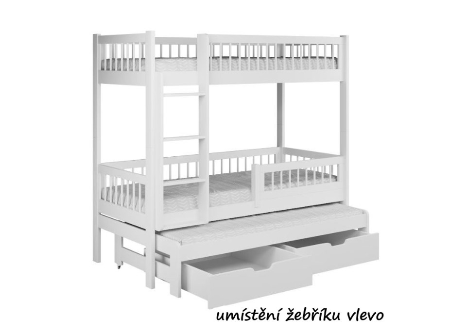 Dětská patrová postel z masivu borovice EVAN s přistýlkou a šuplíky - 180x80 cm - přírodní borovice