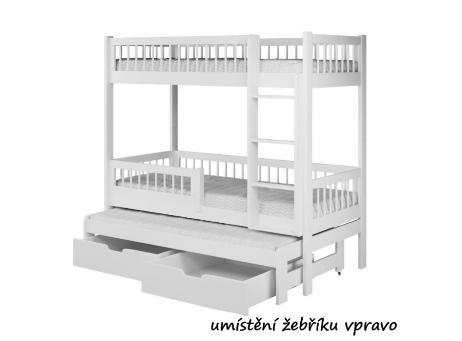 Dětská patrová postel z masivu borovice EVAN s přistýlkou a šuplíky - 180x80 cm - grafitová