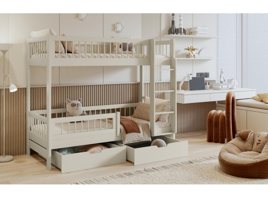 Dětská patrová postel se šuplíky z masivu borovice COEN - 200x90 cm - kašmírová