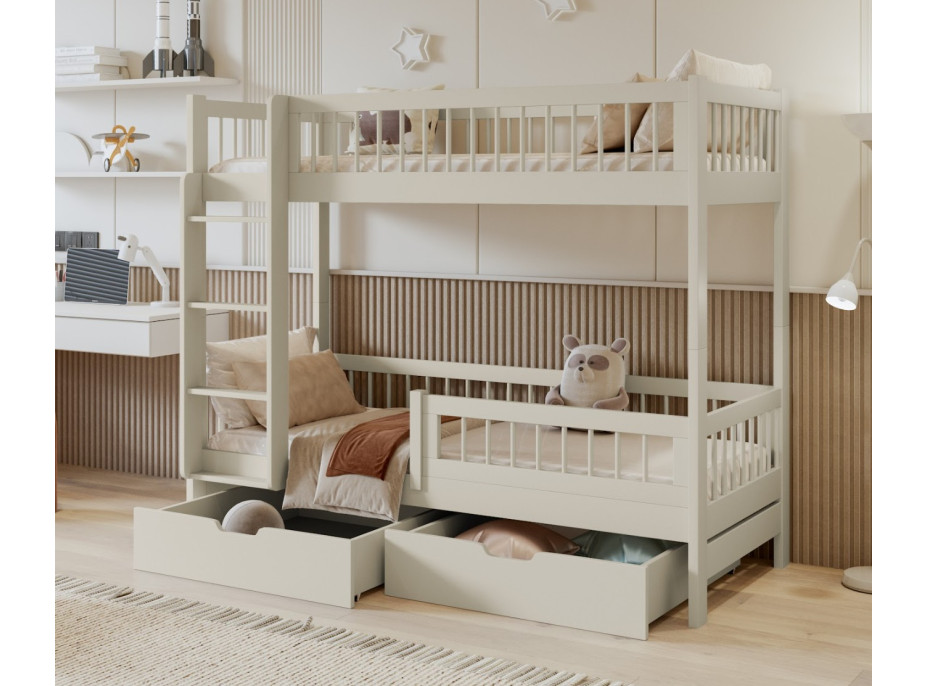 Dětská patrová postel se šuplíky z masivu borovice COEN - 180x80 cm - kašmírová