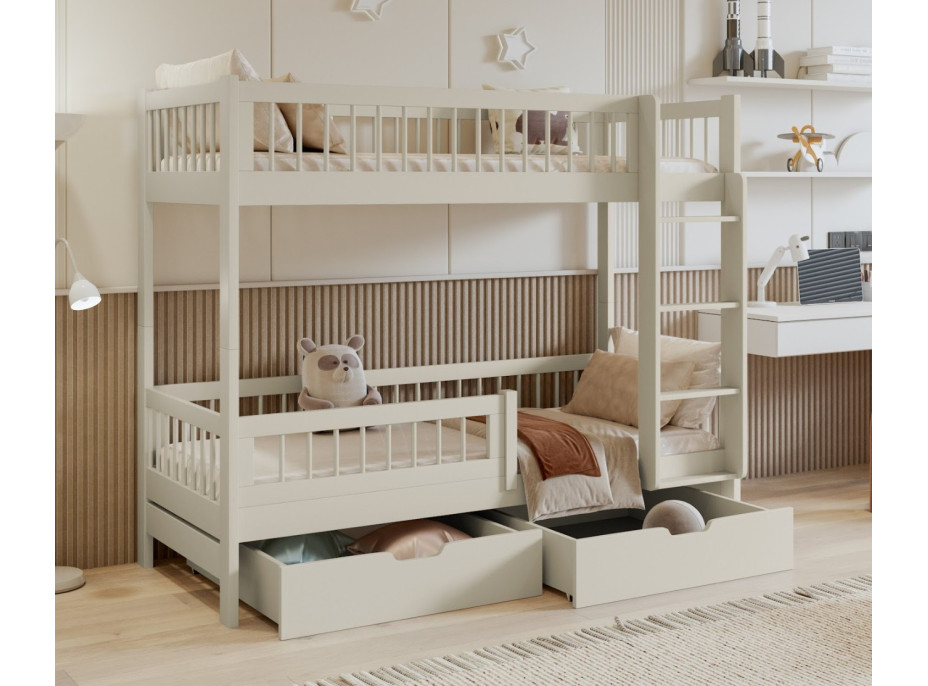 Dětská patrová postel se šuplíky z masivu borovice COEN - 180x80 cm - kašmírová