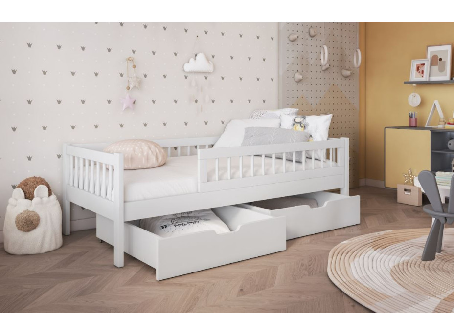 Dětská postel z masivu borovice FLORES se šuplíky - 180x80 cm - bílá