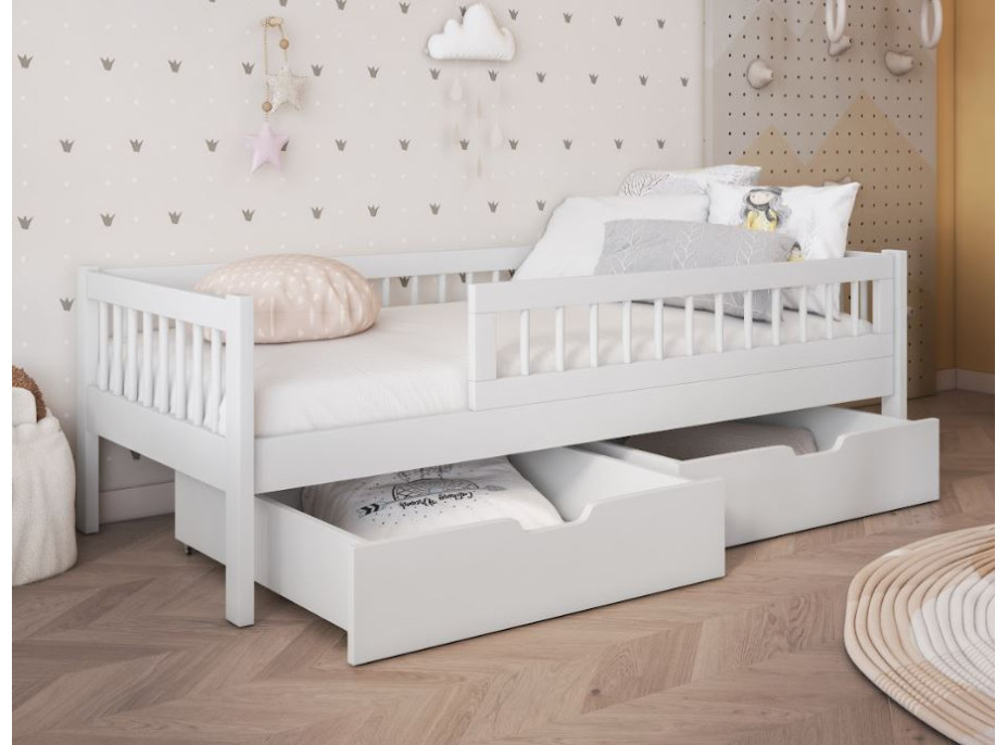 Dětská postel z masivu borovice FLORES se šuplíky - 180x80 cm - bílá