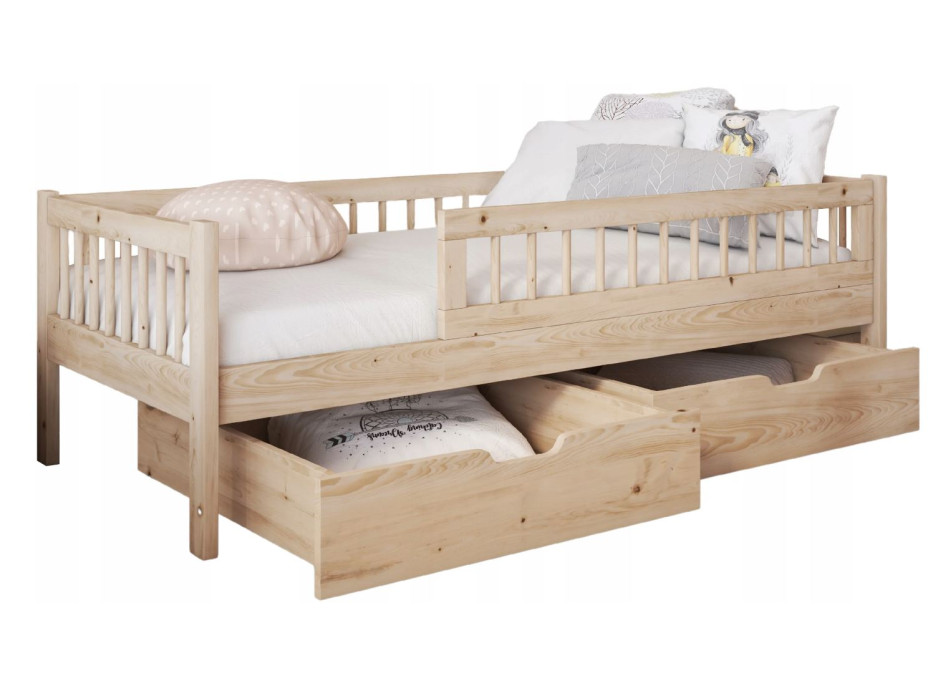 Dětská postel z masivu borovice FLORES se šuplíky - 140x70 cm - přírodní