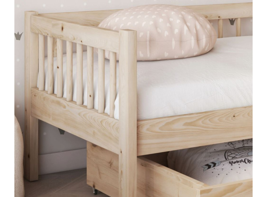Dětská postel z masivu borovice FLORES se šuplíky - 140x70 cm - přírodní