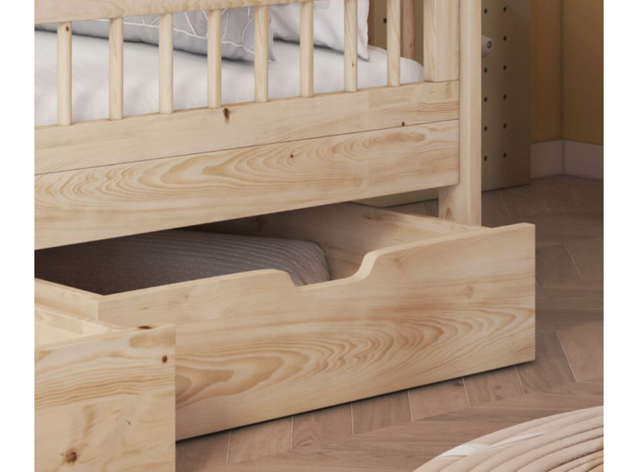Dětská postel z masivu borovice FLORES se šuplíky - 180x80 cm - přírodní
