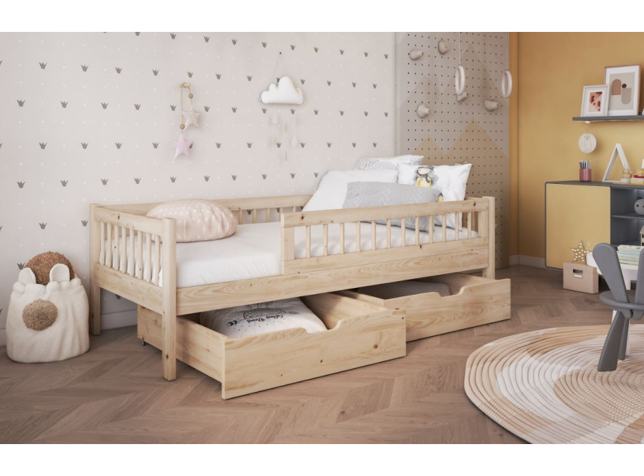 Dětská postel z masivu borovice FLORES se šuplíky - 140x70 cm - přírodní