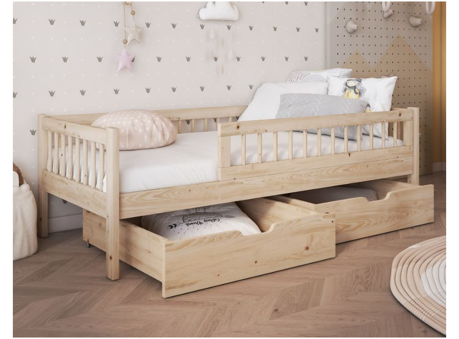 Dětská postel z masivu borovice FLORES se šuplíky - 140x70 cm - přírodní