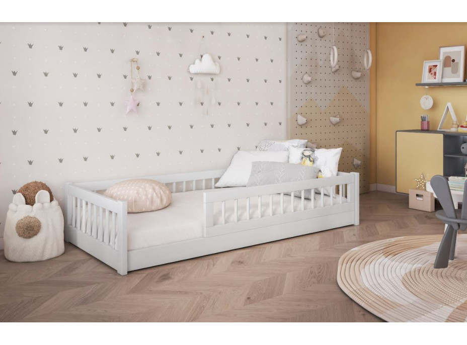 Dětská Montessori postel z masivu borovice FLORES - 180x80 cm - bílá