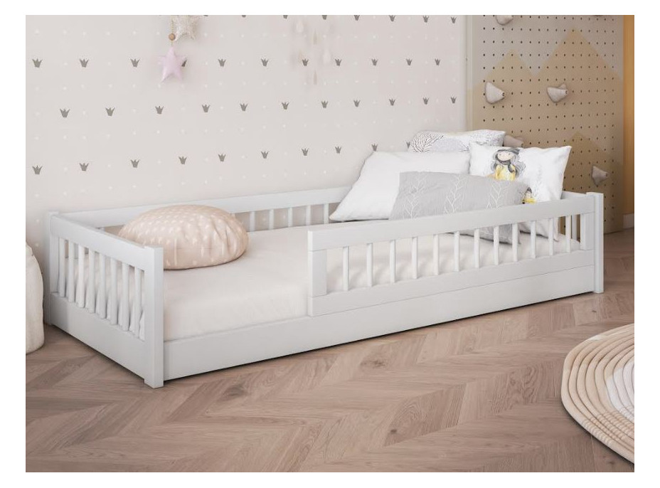 Dětská Montessori postel z masivu borovice FLORES - 180x80 cm - bílá