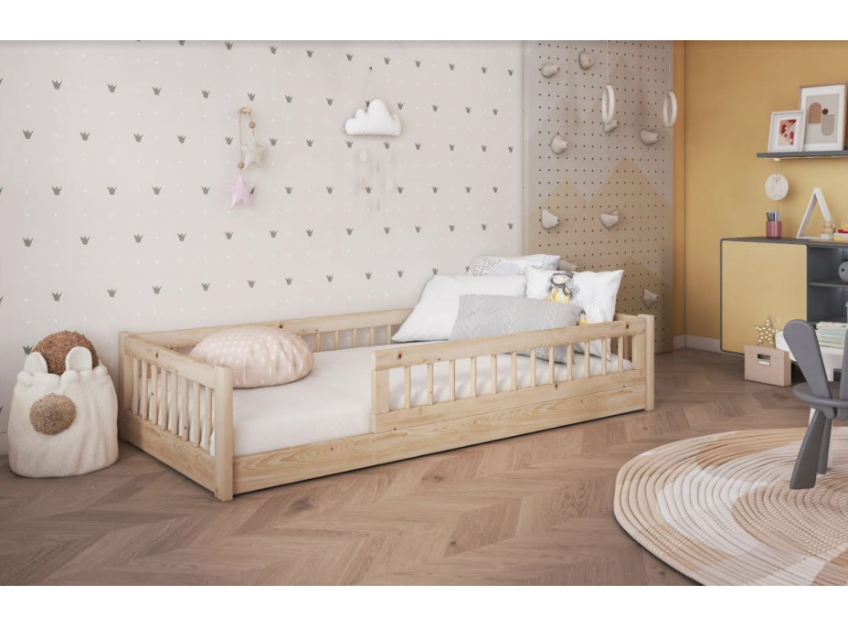 Dětská Montessori postel z masivu borovice FLORES - 180x80 cm - přírodní