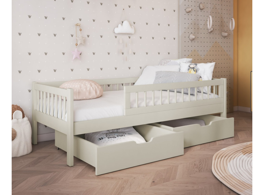 Dětská postel z masivu borovice FLORES se šuplíky - 140x70 cm - kašmírová