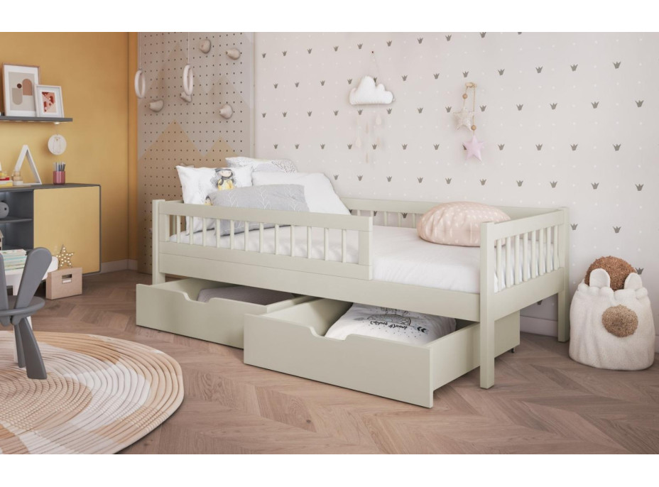 Dětská postel z masivu borovice FLORES se šuplíky - 140x70 cm - kašmírová