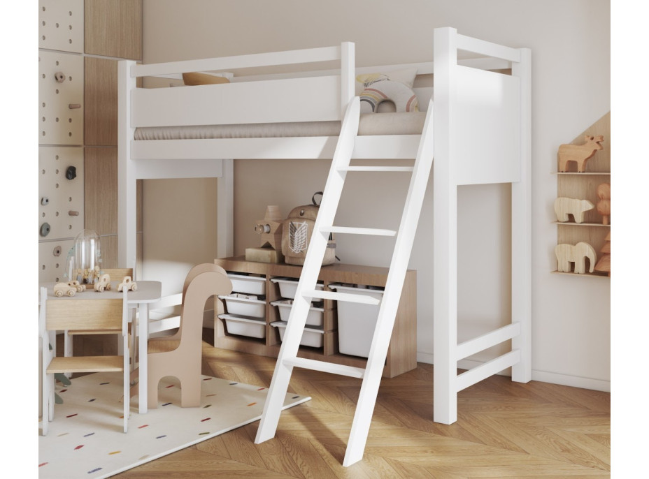 Dětská vyvýšená postel z masivu borovice VESPER - 180x80 cm - bílá