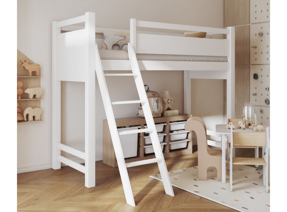 Dětská vyvýšená postel z masivu borovice VESPER - 180x80 cm - bílá