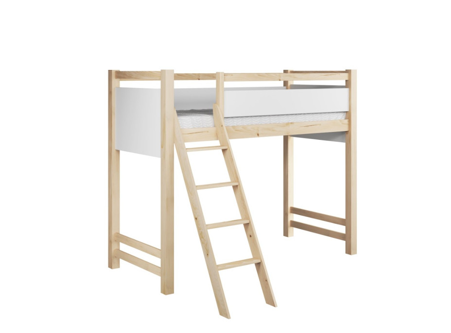 Dětská vyvýšená postel z masivu borovice VESPER - 200x90 cm - přírodní borovice/bílá