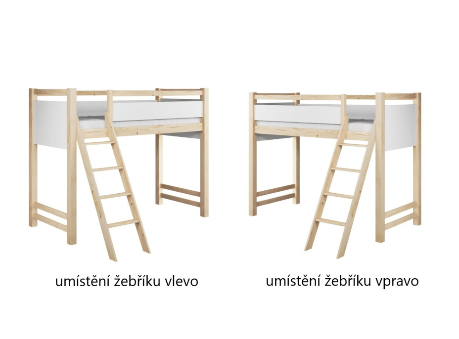 Dětská vyvýšená postel z masivu borovice VESPER - 180x80 cm - přírodní borovice/bílá