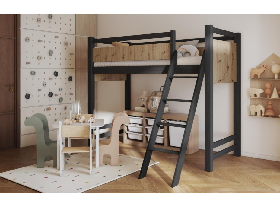 Dětská vyvýšená postel z masivu borovice VESPER - 200x90 cm - wenge/dub artisan