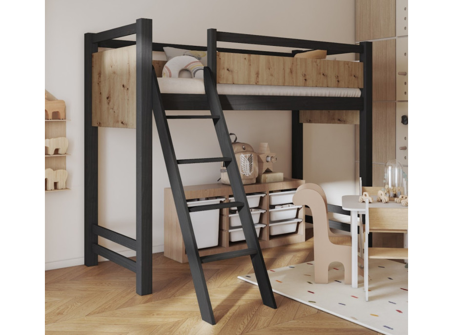 Dětská vyvýšená postel z masivu borovice VESPER - 200x90 cm - wenge/dub artisan