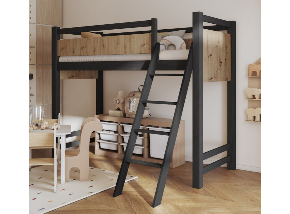 Dětská vyvýšená postel z masivu borovice VESPER - 180x80 cm - wenge/dub artisan