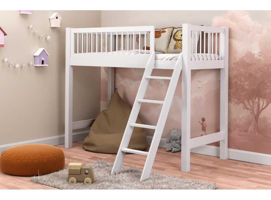 Dětská vyvýšená postel z masivu borovice EVI - 180x80 cm - bílá