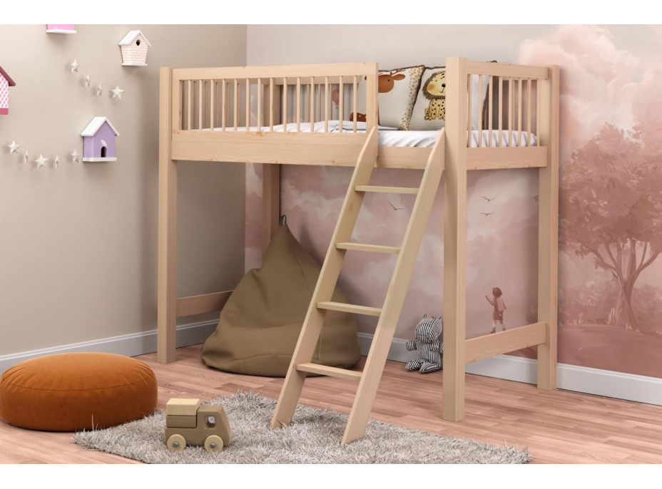 Dětská vyvýšená postel z masivu borovice EVI - 180x80 cm - přírodní borovice
