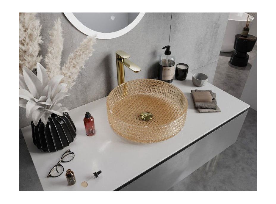 Skleněné umyvadlo MEXEN AURA - křišťálový vzor - rose gold, 24013968