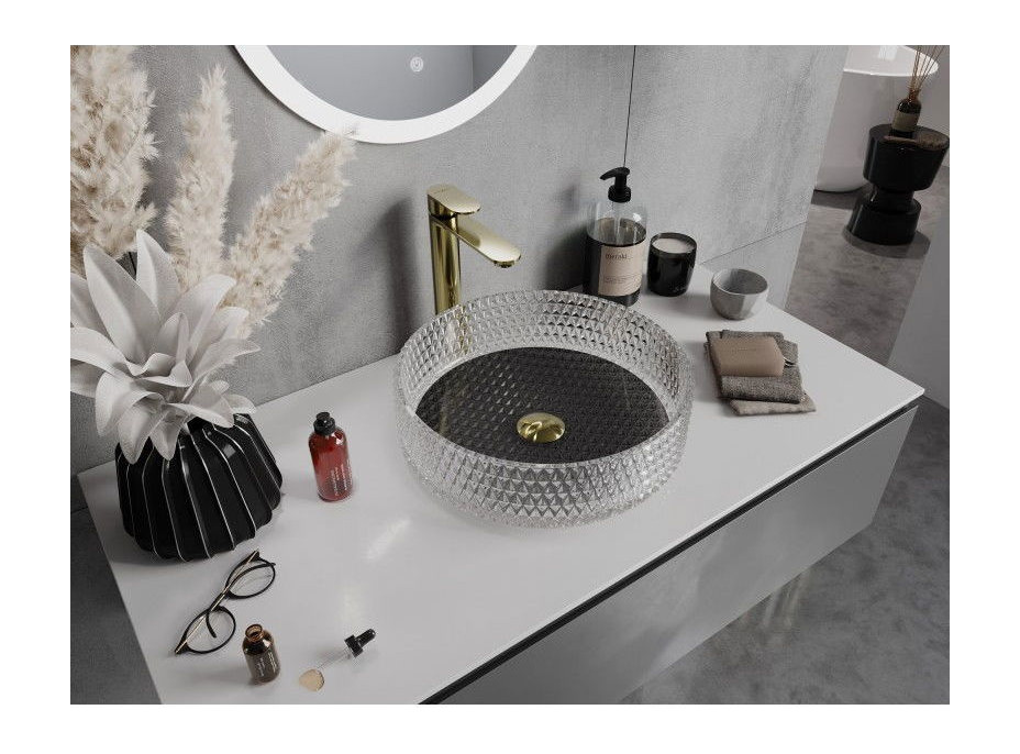 Skleněné umyvadlo MEXEN AURA - křišťálový vzor - čiré/černé, 24013971