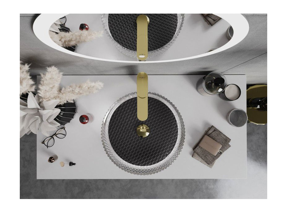 Skleněné umyvadlo MEXEN AURA - křišťálový vzor - čiré/černé, 24013971