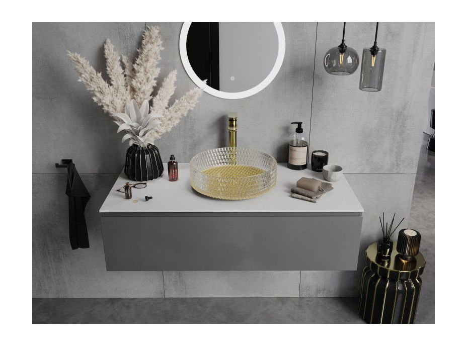 Skleněné umyvadlo MEXEN AURA - křišťálový vzor - čiré/zlaté, 24013951