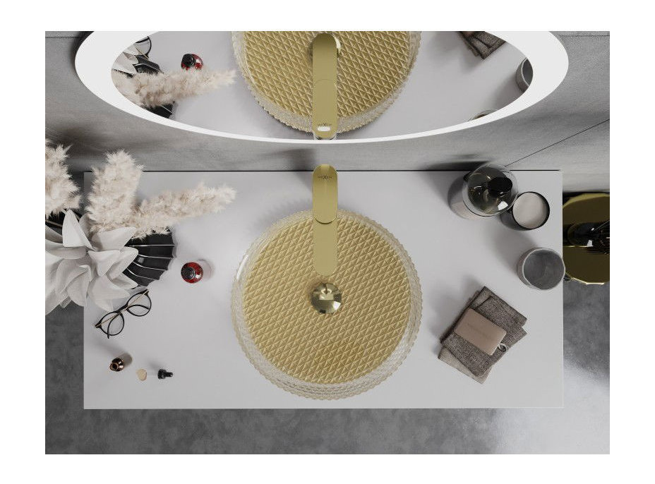 Skleněné umyvadlo MEXEN AURA - křišťálový vzor - čiré/zlaté, 24013951