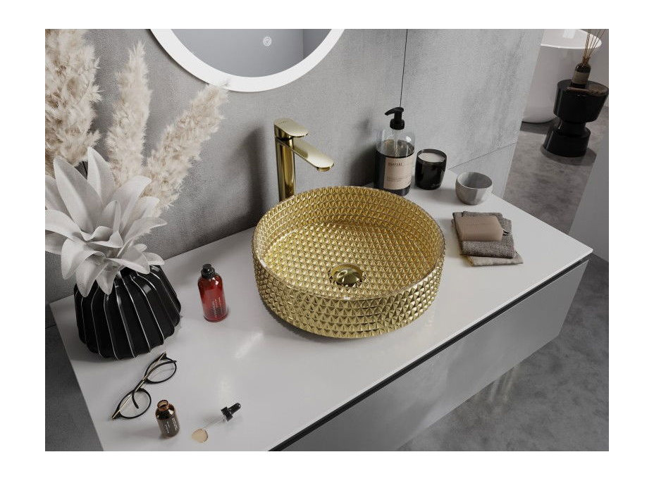 Skleněné umyvadlo MEXEN AURA - křišťálový vzor - zlaté, 24013952