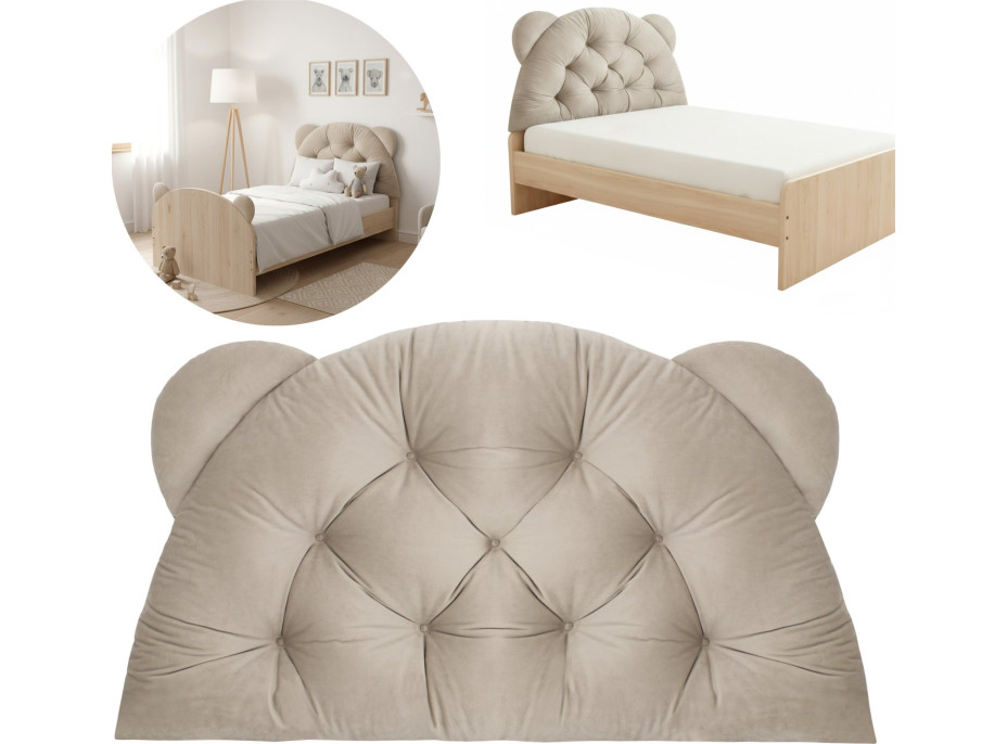 Čalouněná opěrka hlavy BEAR Velvet 95x55 cm - béžová