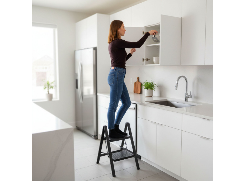 Skládací kovové schůdky EASYSTEP černé - 2stupňové