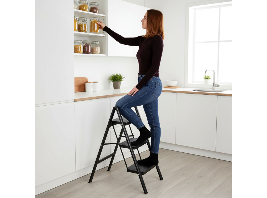 Skládací kovové schůdky EASYSTEP černé - 3stupňové