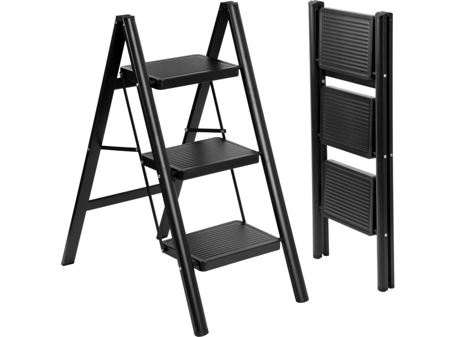Skládací kovové schůdky EASYSTEP černé - 3stupňové