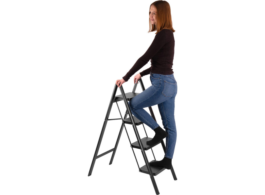 Skládací kovové schůdky EASYSTEP černé - 4stupňové