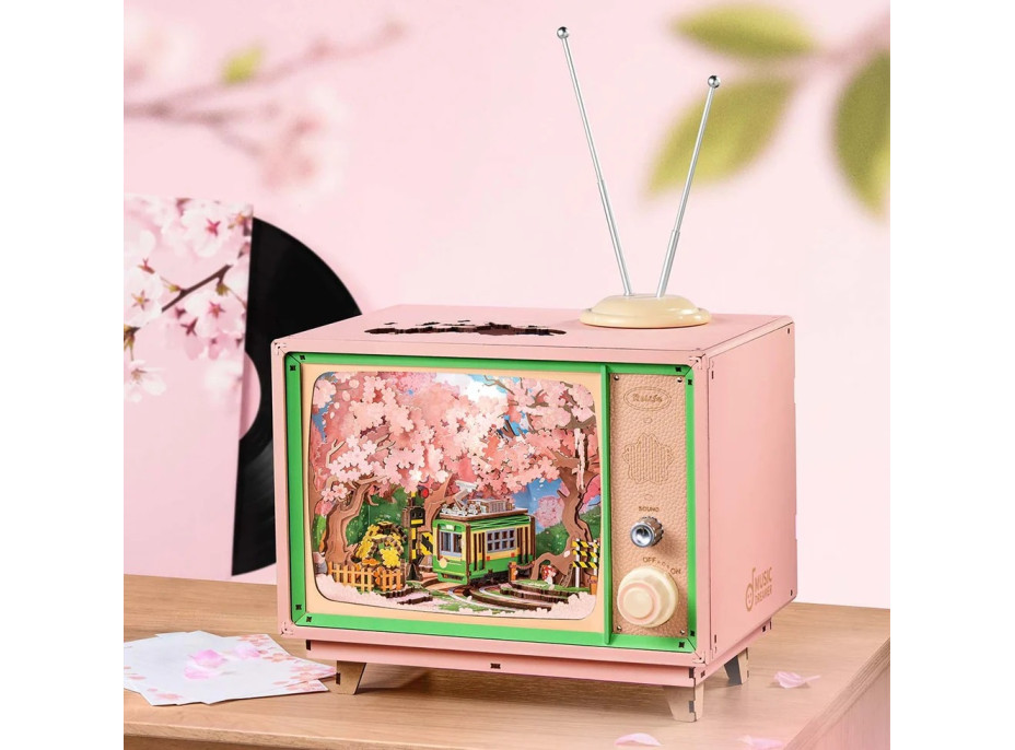 RoboTime 3D dřevěná skládačka hrací skříňky Projížďka v sakurovém lese