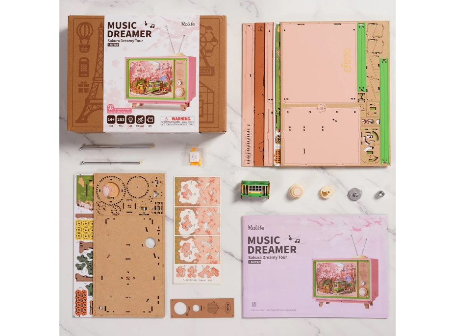 RoboTime 3D dřevěná skládačka hrací skříňky Projížďka v sakurovém lese