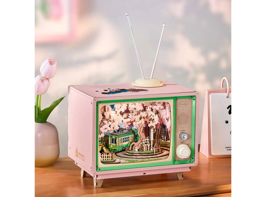 RoboTime 3D dřevěná skládačka hrací skříňky Projížďka v sakurovém lese